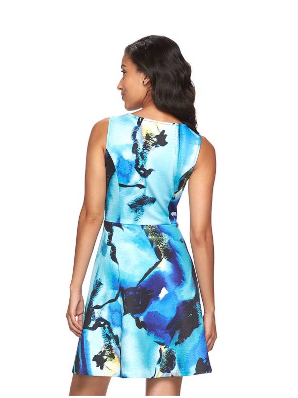 Apt. 9 Blue Watercolor Fit-and-Flare Scuba Knit Dress with Pockets - Picture 2 of 9